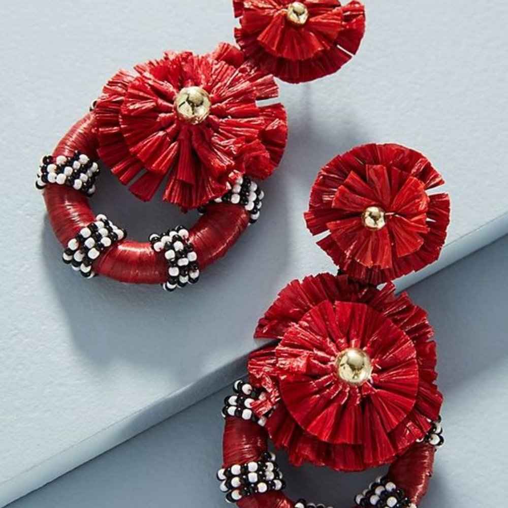 Anthropologie Tiered Raffia Drop Earrings Chan Luu